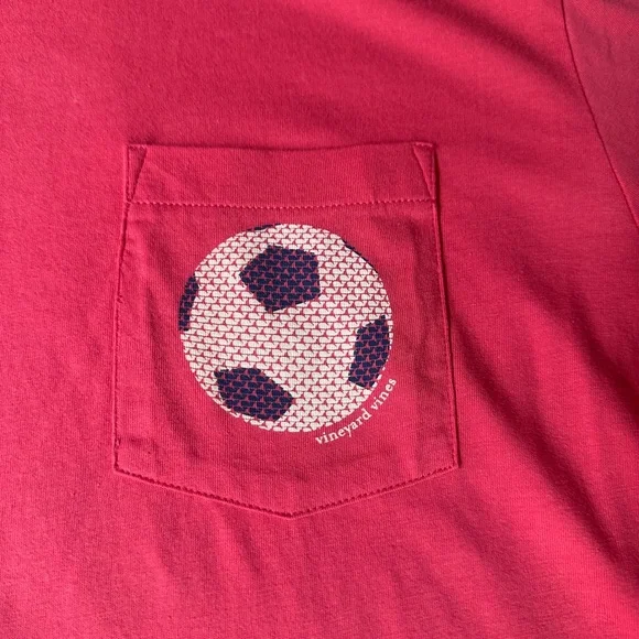 Vineyard Vines Pink Tee with Soccer Ball Pocket - Picture 2 of 4